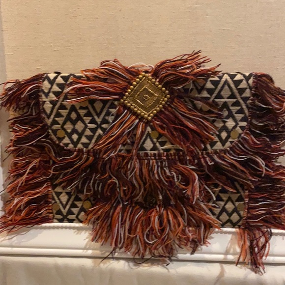 america and Beyond Handbags - Fun Canvas print fringe envelope clutch